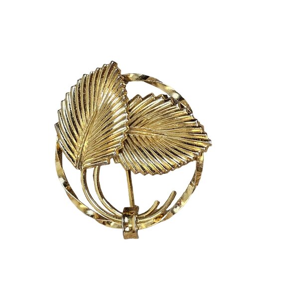 VTG Brooch Winward Signed 12K Gold Filled Textur Leaf Curl Loop Round Fairycore - Picture 8 of 11